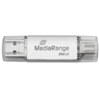 MediaRange Kombo-Speicherstick 256 GB, USB-Stick (silber/transparent, USB-A 3.2 Gen 1, USB-C 3.2 Gen 1)