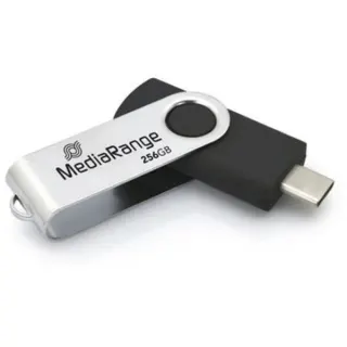 MediaRange USB Type-C 256 GB, USB-Stick (schwarz/silber, USB 3.2 Gen 1 Type-C)