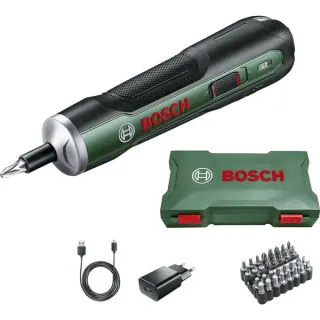 Bosch Heimwerken & Garten Akkuschrauber PushDrive 3,6Volt (grün, mit 32-teiligem Schrauberbit-Set)