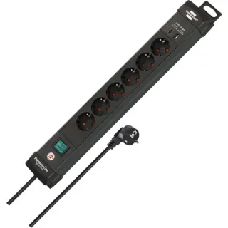 Brennenstuhl Premium-Line Steckdosenleiste 6-fach, 2x USB (schwarz, 3 Meter Kabel, USB-A, USB-C, mit Sicherheitsschalter)