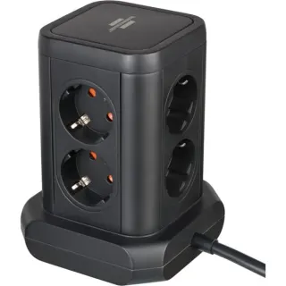 Brennenstuhl Steckdosenturm 8-fach, 2x USB-A, 1x USB-C, Steckdosenleiste (schwarz, 2 Meter Kabel, mit Sicherheitsschalter)