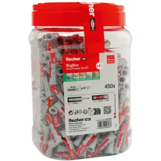 fischer Dübel DUOPOWER 8x40 BigBox (hellgrau/rot, 450 Stück, wiederverschließbare Dose)