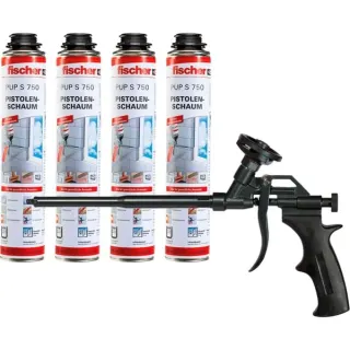 fischer Metall-Schaumpistole PUPM 4 BLACK, Aktionspaket, Sprühpistole (schwarz, inkl. 4x Pistolenschaum PUP S 750 B2)