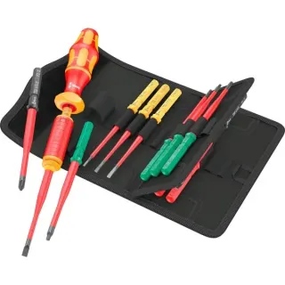 Wera Kraftform Kompakt VDE 15 Torque extra slim 1 Tool Finder, 15-teilig, Schraubendreher (rot/gelb, inkl. Drehmoment-Steckgriff, VDE-Wechselklingen)