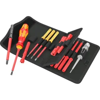 Wera Kraftform Kompakt VDE 18 Universal 1 Tool Finder, 18-teilig, Schraubendreher (rot/gelb, inkl. Steckgriff, Phasenprüfer, VDE-Wechselklingen)