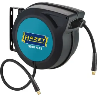 Hazet Schlauchaufroller 9040N-13, 15 Meter, Druckluftschlauch (schwarz/blau, 1 Meter Anschlussschlauch)