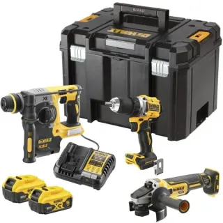 DEWALT Akku-Bohrschrauber, -Kombihammer und -Winkelschleifer Set DCK330P2T, 18Volt, Werkzeug-Set (gelb/schwarz, Kombopack, 2x Li-Ionen Akku 5,0Ah, in T STAK-Box VI)