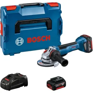 Bosch Professional Akku-Winkelschleifer GWS 18V-10 P Professional, Ø 125mm (blau/schwarz, 2x Li-Ionen Akku 5,0Ah, in L-BOXX)