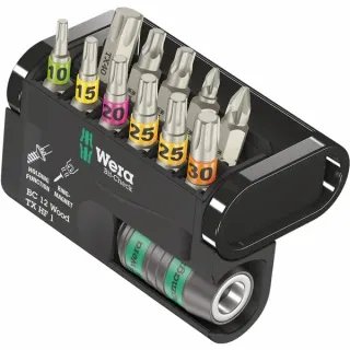 Wera Bit-Check 12 Wood TX HF 1, Bit-Satz (12-teilig, 1/4", Haltefunktion, in Kunststoff-Klappbox)
