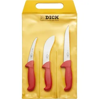 DICK ErgoGrip Messersatz Jagd, Indoor, 3-teilig (rot, Stechmesser, Ausbeinmesser, Abhäutemesser)