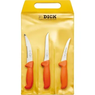 DICK ErgoGrip Messersatz Jagd, Outdoor, 3-teilig (orange, Aufbrechmesser mit Anschnittwelle, 2 Ausbeinmesser)