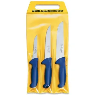 DICK ErgoGrip Messersatz, 3-teilig (blau, Blockmesser, Stechmesser, Ausbeinmesser)