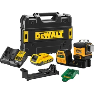DEWALT Akku-Multilinienlaser 3x360° DCE089D1G18, 18Volt, Kreuzlinienlaser (schwarz/gelb, mit grünen Laserlinien)