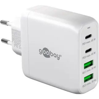 goobay USB-C Multiport-Schnellladegerät, PD, GaN, 68 Watt (weiß, 2x USB-C, 2x USB-A, Power Delivery, QuickCharge)