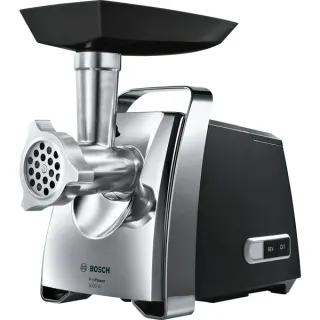 Bosch Home Fleischwolf ProPower MFW67440 (silber/schwarz, 700 Watt, Schnitzler-, Wurstfüller- und Kebbe-Aufsatz)
