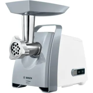 Bosch Home Fleischwolf ProPower MFW45020 (weiß/grau, 500 Watt, Wurstfüller- und Kebbe-Aufsatz)