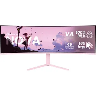 Arozzi Nova 49TUW165, Gaming-Monitor (124.5 cm (49 Zoll), pink, UWQHD, VA, Curved, HDMI, DP, USB-C, USB-Hub, 165Hz Panel)