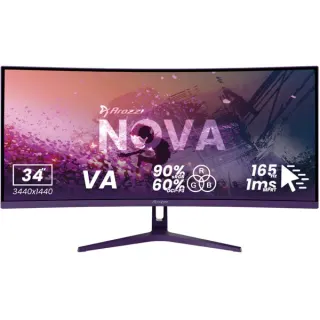 Arozzi Nova 34T2K165, Gaming-Monitor (86.4 cm (34 Zoll), lila, UWQHD, VA, Curved, HDMI, DP, Lautsprecher, 165Hz Panel)