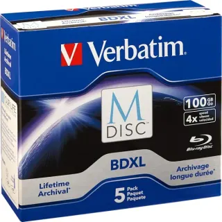Verbatim BD-R 100GB M-Disc, Blu-ray-Rohlinge (4-fach, 5 Stück)