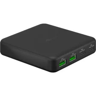 goobay USB-C Multiport-Tischladegerät, PD, GaN, 65 Watt (schwarz, 2x USB-C, 2x USB-A, Power Delivery, QuickCharge 3.0)