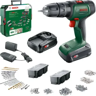 Bosch Heimwerken & Garten Akku-Schlagbohrschrauber UniversalImpact 18V, Set (grün/schwarz, 2x Li-Ionen Akku 1,5Ah, 241-teiliges Set)
