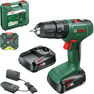 Bosch Heimwerken & Garten Akku-Schlagbohrschrauber EasyImpact 18V-40+ Zubehörset (grün/schwarz, 2x Li-Ionen Akku 2,0Ah, POWER FOR ALL ALLIANCE)