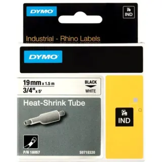 Dymo Rhino IND ORIGINAL Heißschrumpfschlauch 19mm x 1,5m, schwarz auf weiß, Etiketten- Schrumpfschlauch (für Durchmesser 4,64-8,70 mm, 18057)