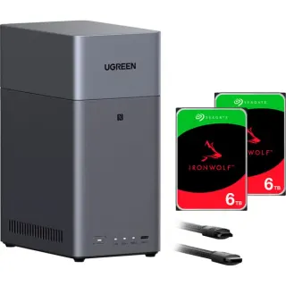 UGREEN DH2300 + 2x 6 TB Seagate IronWolf HDD Bundle, NAS (schwarz)