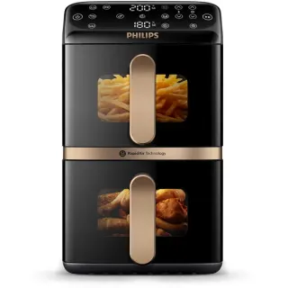Philips Doppel-Heißluftfritteuse NA462/70 (schwarz, 2.750 Watt, 2 Körbe je 5 Liter)