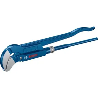 Bosch Professional Sanitär-Eckrohrzange 45° Professional 420mm, S-Maul, Rohr- / Wasserpumpen-Zange (blau, Greifbackenposition 45°)