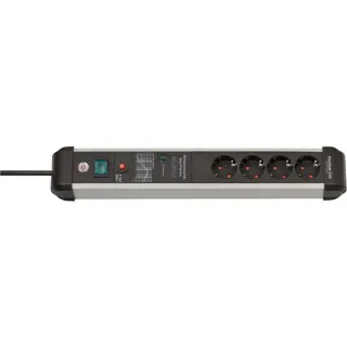 Brennenstuhl Premium-Protect-Line Steckdosenleiste 4-fach (schwarz/aluminium, 3 Meter, 60.000A Überspannungsschutz)
