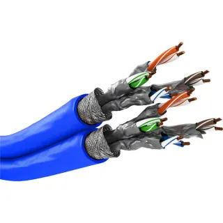 goobay Duplex-Netzwerkkabel Cat.7a S/FTP (PiMF) Dca (blau, 50 Meter, doppelt geschirmt)