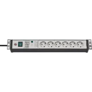Brennenstuhl Premium-Line Steckdosenleiste 6-fach, 19" Format (schwarz/hellgrau, 3 Meter, 60.000A Überspannungsschutz)