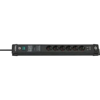 Brennenstuhl Premium-Line Steckdosenleiste 6-fach (schwarz, 3 Meter, 60.000A Überspannungsschutz, 2x USB-A)