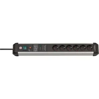 Brennenstuhl Premium-Protect-Line Steckdosenleiste 6-fach (schwarz/aluminium, 5 Meter, 60.000A Überspannungsschutz)