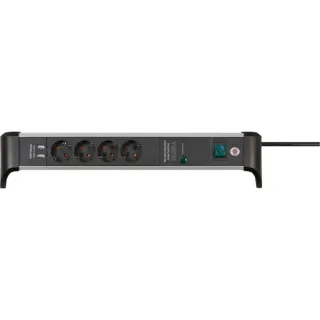 Brennenstuhl Alu-Office-Line Steckdosenleiste 4-fach, für den Schreibtisch (schwarz/aluminium, 1,8 Meter Kabel, 60.000A Überspannungsschutz, 2x USB-A)
