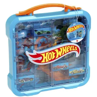Theo Klein Hot Wheels - Sammelkoffervitrine mit Licht, Aufbewahrungsbox (hellblau/transparent, für 36 Fahrzeuge, 1:64)