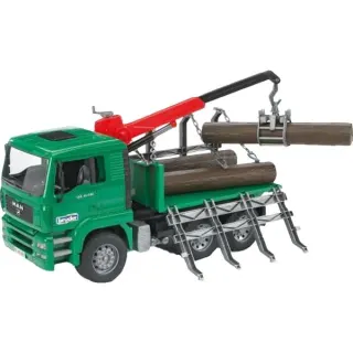 bruder 02769 MAN Holztransport-LKW mit Ladekran und 3 Baumstämmen, Modellfahrzeug