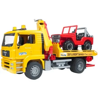 bruder 02750 MAN TGA Abschlepp-LKW mit Geländewagen, Modellfahrzeug (ohne Light and Sound Modul)