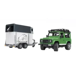 bruder 02592 Land Rover Defender mit Pferdeanhänger, Modellfahrzeug (mit einem Pferd)