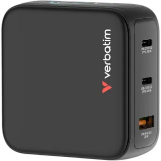 Verbatim Mini-GaN-Ladegerät mit Display (schwarz, 100 Watt Gesamtleistung)