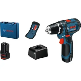 Bosch Professional Akku-Bohrschrauber GSR 12V-15 Professional, 12Volt (blau/schwarz, 2x Li-Ionen Akku 2,0Ah, 10 Bits, Koffer)