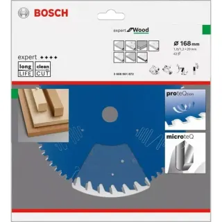 Bosch Professional EXPERT Wood Kreissägeblatt, Ø 168mm, 42Z (Bohrung 20mm, für Handkreissägen)