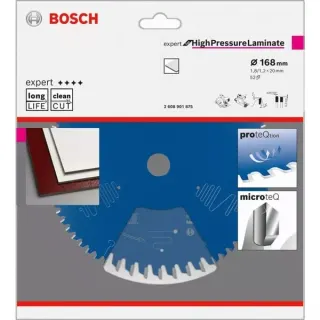 Bosch Professional EXPERT High Pressure Laminate Kreissägeblatt, Ø 168mm, 52Z (Bohrung 20mm, für Handkreissägen)