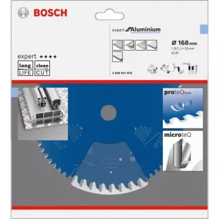 Bosch Professional Kreissägeblatt Expert for Aluminium, Ø 168mm, 52Z (Bohrung 20mm, für Handkreissägen)