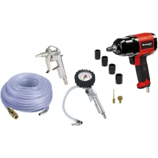 EINHELL Druckluft-Schlagschrauber TC-PW 340 mit Zubehör, Set 10-teilig (schwarz/rot, Lösemoment 340 Nm, 1/2")
