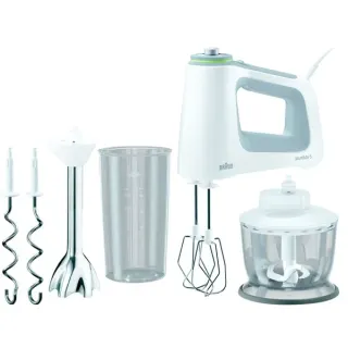 Braun Handmixer MultiMix 5 (weiß/grau, 750 Watt, mit Mixfuß, Becher und Zerkleinerer)