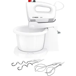 Bosch Home Handmixer CleverMixx MFQ2600W (weiß/rot, 375 Watt, mit Schüssel und Geräteständer)