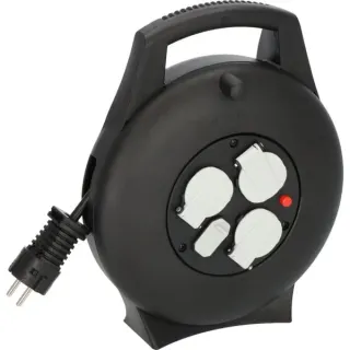 Brennenstuhl Vario-Line Kabelbox Indoor-Mini-Kabeltrommel, 3-fach mit USB (schwarz, 10 Meter, USB-A)