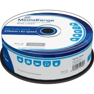 MediaRange BD-R Dual Layer 50 GB, Blu-ray-Rohlinge (6-fach, 25 Stück)